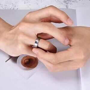 THREE KEYS JEWELRY Matte Finish Tungsten Carbide Ring for Men Silver Domed Sz 6